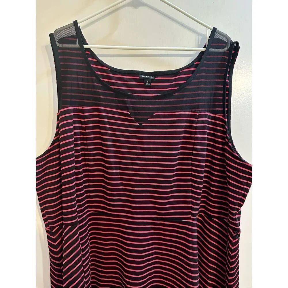 Torrid size 5X striped skater dress fit and flare striped pink/ black